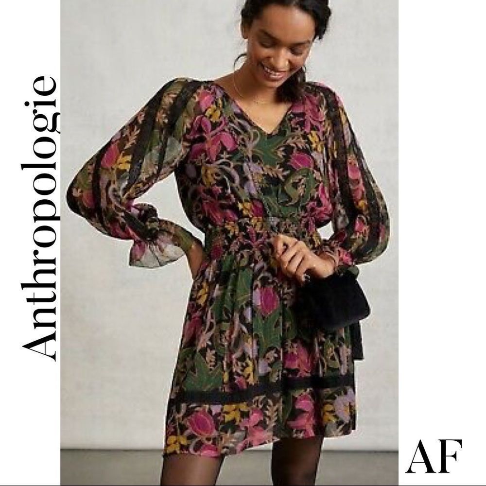 ANTHROPOLOGIE GENEVIEVE LACE FLORAL MINI DRESS NEW SMALL